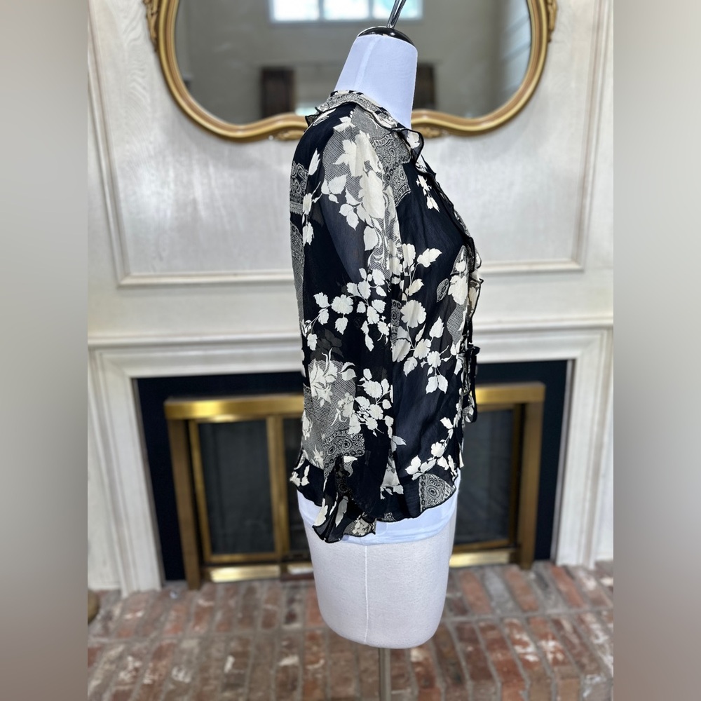 Vintage Nina‎ Piccalino Sheer Floral Tie Front Ruffle Jacket Top M - Picture 7 of 10